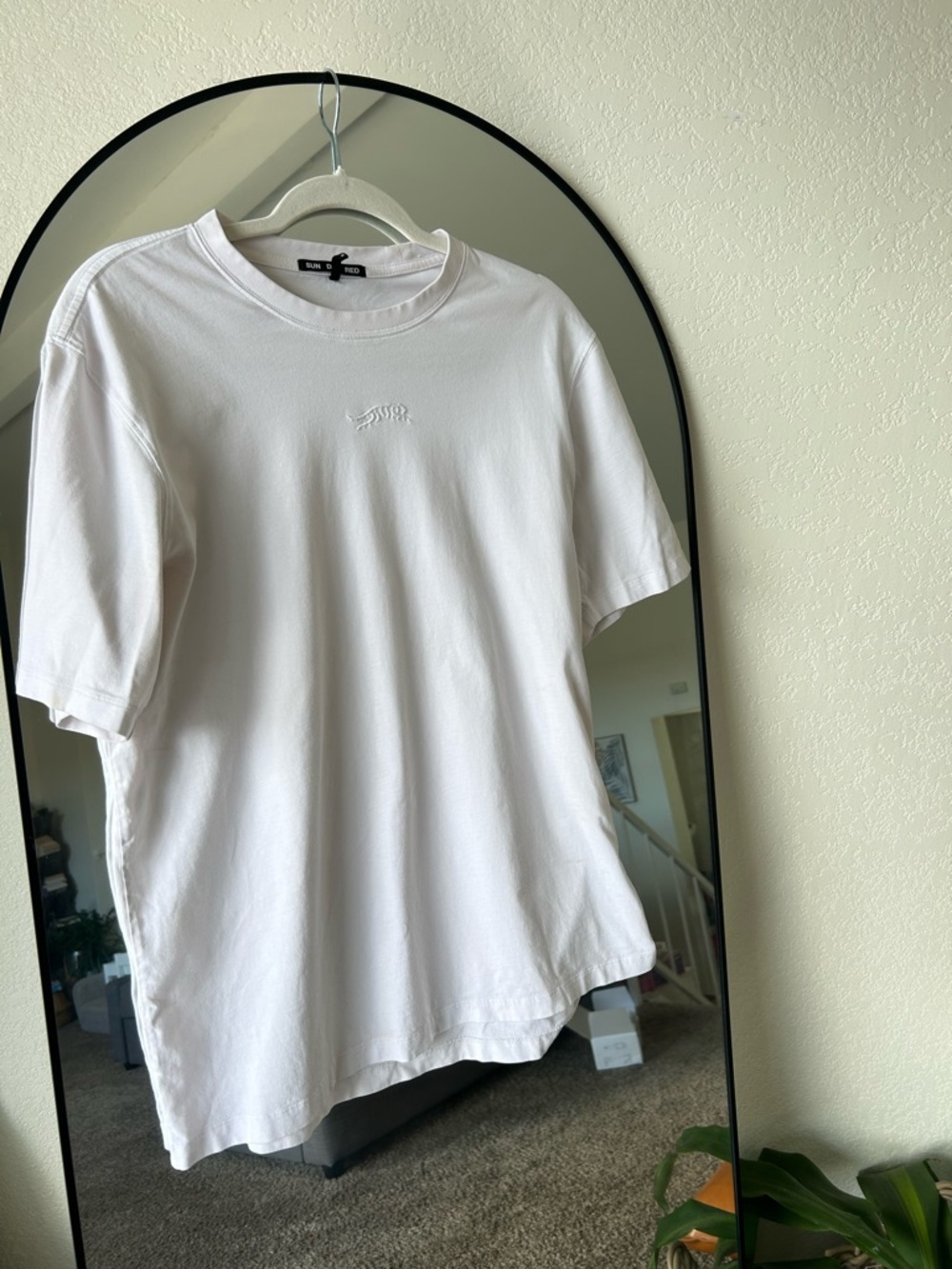 Men's White Short-Sleeve Crewneck T-Shirt with Subtle Embroidery
